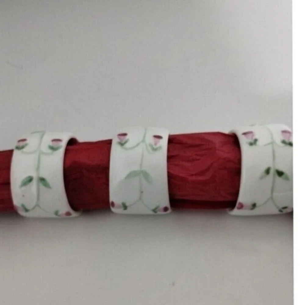 Floral Napkin Rings Set of 6 White Porcelain Table‎ Decor Dinner Party